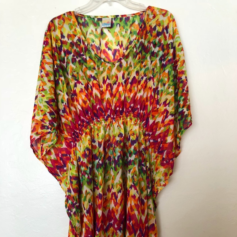 Colorful swimsuit coverup with bag